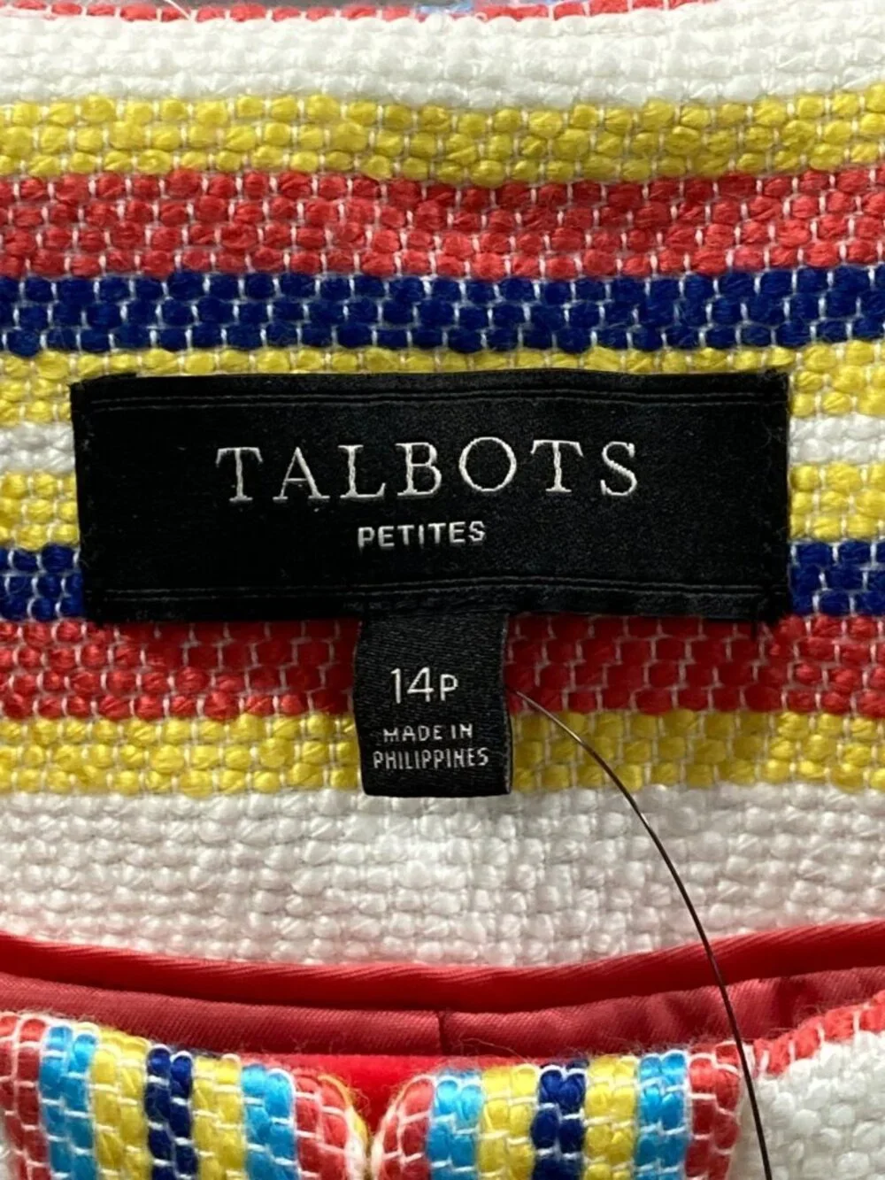 Talbots Colorful Striped Blazer 14P White Blue Sailor Chic Preppy Work Career